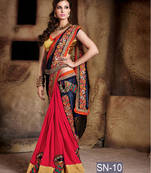 Dark multicolor embroidered georgette saree with blouse