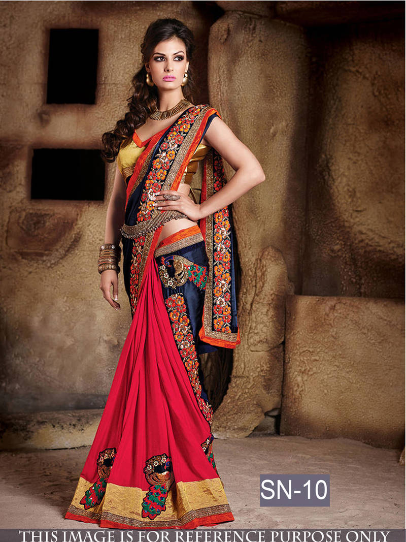 Dark multicolor embroidered georgette saree with blouse