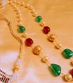 Elegant Ruby Green Mala With Gold Balls