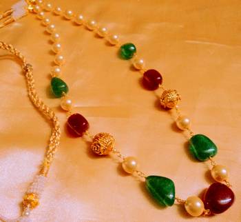Elegant Ruby Green Mala With Gold Balls 2