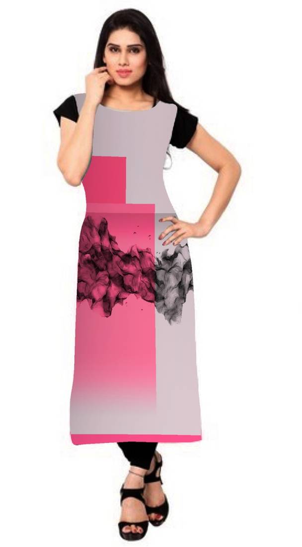 Multicolor printed crepe long-kurtis