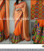 Orange embroidered georgette saree with blouse