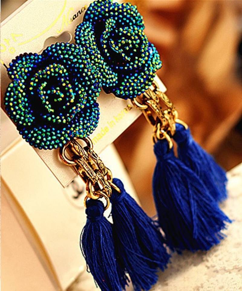 Trendy fashion shourouk blue tassel earrings 