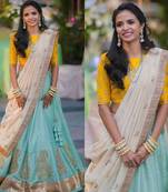 Light sky blue embroidered georgette unstitched lehenga