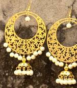 Gold Filigree Chandbaali With White Pearls