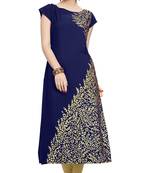 blue printed crepe stitched kurti