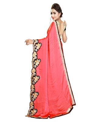 orange embroidered satin saree with blouse 2