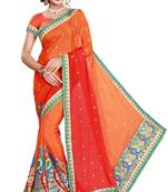 pink embroidered satin saree with blouse