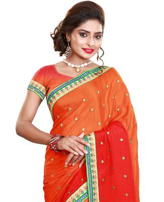 pink embroidered satin saree with blouse 4