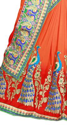 pink embroidered satin saree with blouse 5