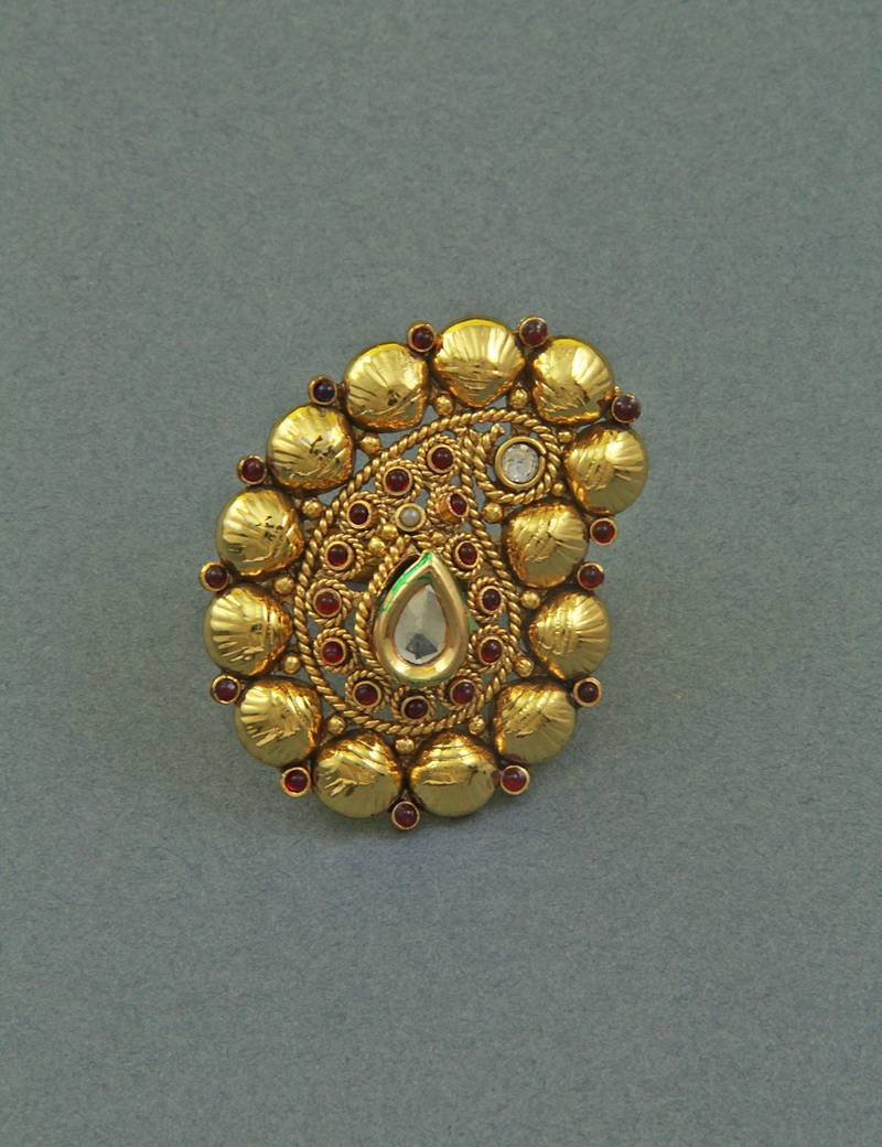 Maroon Red Jadau Kundan Finger Ring Jewellery for Women - Orniza