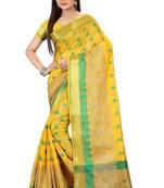 Lemon woven kanchipuram silk saree with blouse