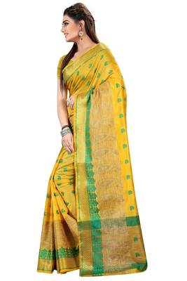 Lemon woven kanchipuram silk saree with blouse 2