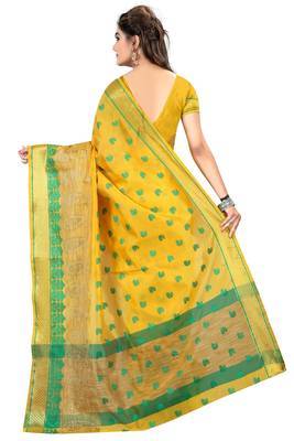 Lemon woven kanchipuram silk saree with blouse 3