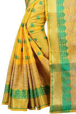 Lemon woven kanchipuram silk saree with blouse 4