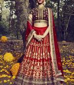 Maroon embroidered dupion banglory silk unstitched bridal lehenga