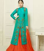 Blue embroidered cotton unstitched salwar with dupatta