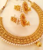 Royal metallic necklace set with jhumkas