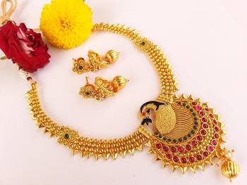 Royal multicolor kemp peacock necklace with jhumkas 1
