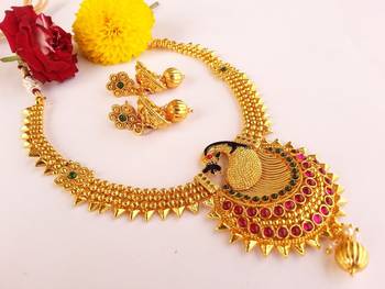 Royal multicolor kemp peacock necklace with jhumkas 2
