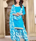 Blue printed cotton unstitched punjabi party wear salwar suit