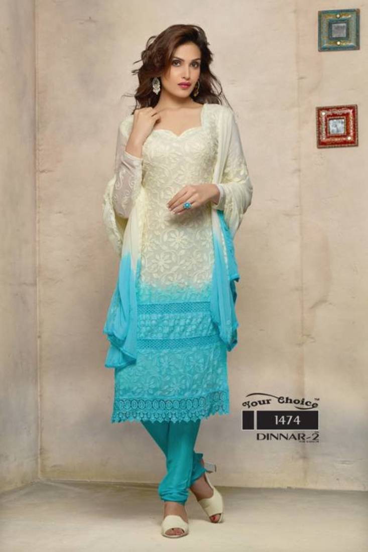 Latest off white and sky blue anarkali suit