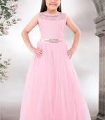 Baby Pink HandWork Lycra With Satin Silk Net Partywear ReadyMade Designer Kids Gown (4-14 year girl)