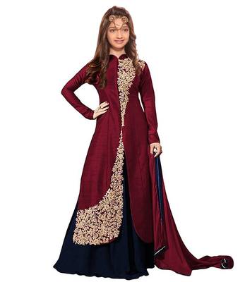Maroon Dori Embroidery Banglori Silk indo Western Style ReadyMade Kids Wear 1