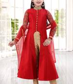 Levish Red Sequance Embroidery Banglori Silk With Net Anarkali Style ReadyMade Kids Salwar Suit