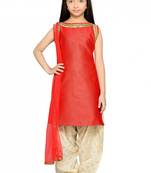 Shiner Red Heavy Brocade Silk Dori Embroidery Lace ReadyMade Kids Straight Patiala Suit (2-12 year girl)