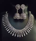 Black Metal Necklaces And Earring Oxodised Silver Strand Necklace For Women