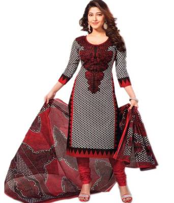 red printed Cotton semi stitched salwar with dupatta 1