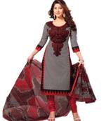 red printed Cotton semi stitched salwar with dupatta