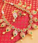 Splendid Semiprecious Uncut Ruby Emerald Mango Necklace Set 