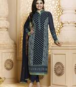 Dark royal blue embroidered georgette semi stitched pakistani dress