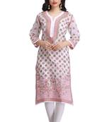 White Hand Embroidred Cotton Lucknow Chikankari Casual Kurti