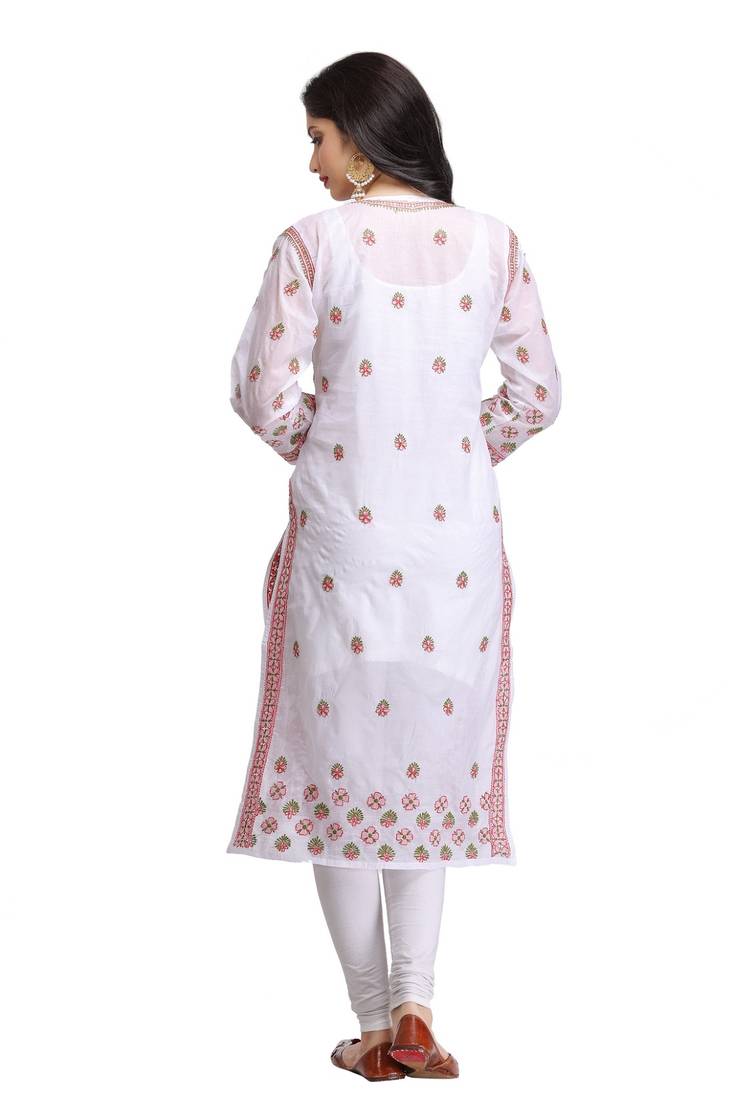 White Hand Embroidred Cotton Lucknow Chikankari Casual Kurti