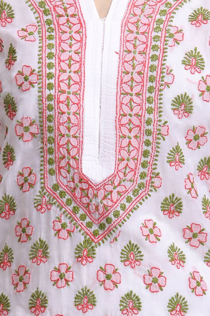 White Hand Embroidred Cotton Lucknow Chikankari Casual Kurti