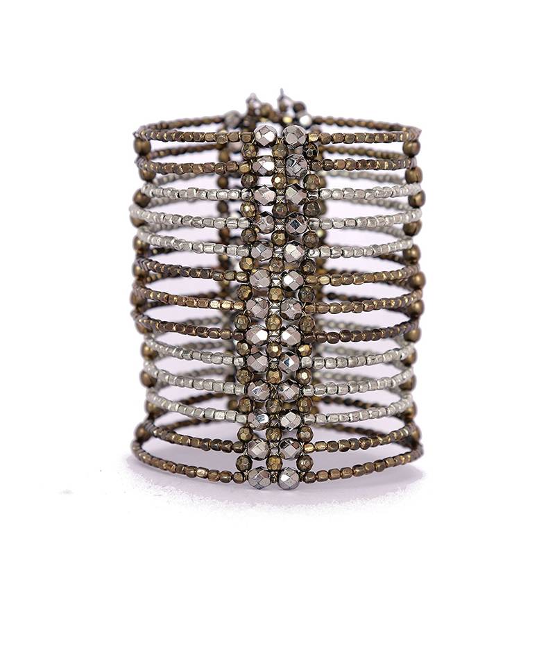 Gold and Silver Beads Fashion Cuff Bangle Bracelet for Women and - Main Image