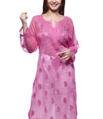 Pink Hand Embroidred Faux Georgette Lucknowi Chikankari Kurti
