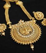 Fine Detailed Goddess Laksmi Long Necklace set in Pearls