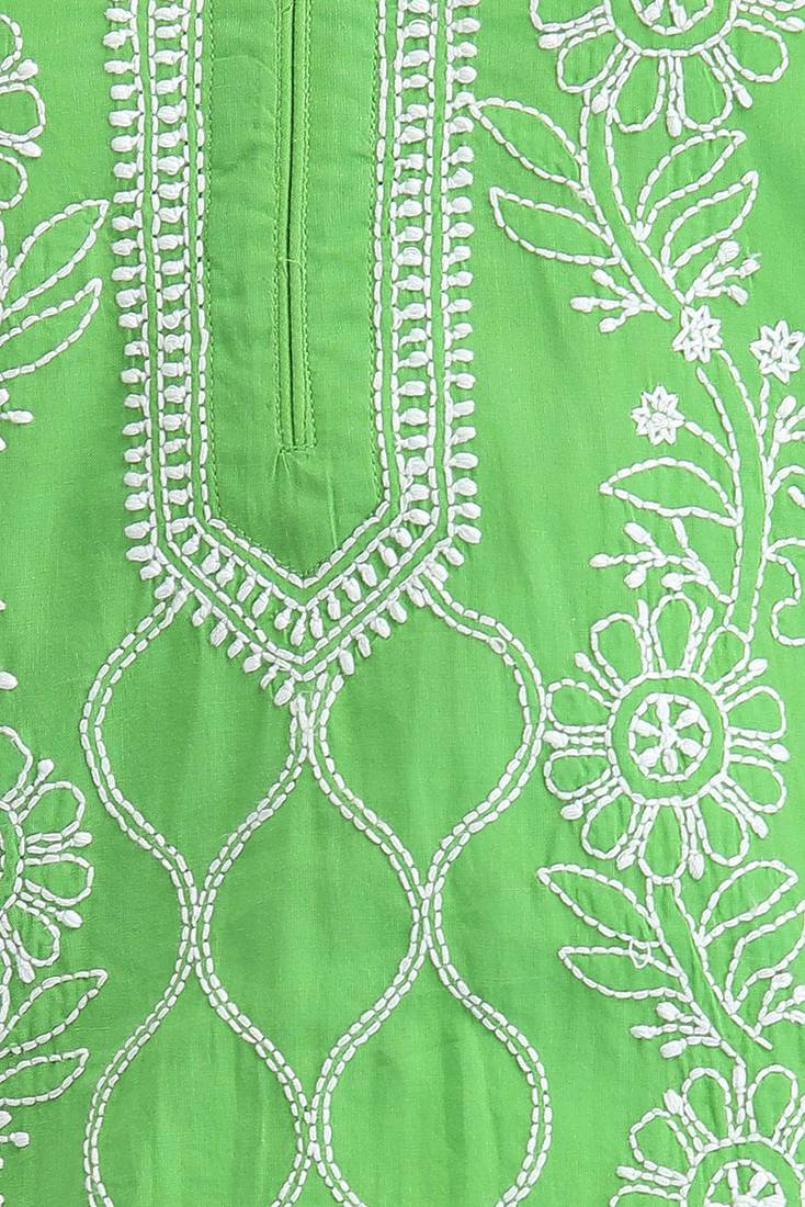 Green Hand Embroidred Cotton Lucknow Chikankari Kurti