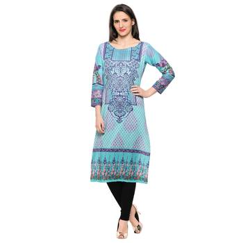 Sky blue printed cotton stitched kurti 1