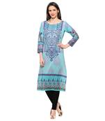 Sky blue printed cotton stitched kurti