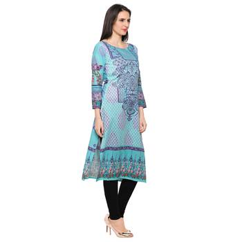 Sky blue printed cotton stitched kurti 2