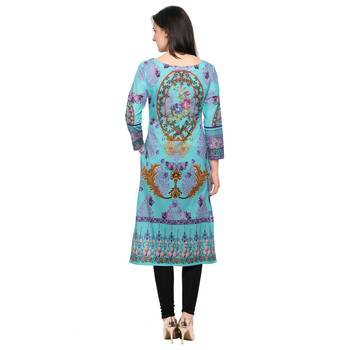 Sky blue printed cotton stitched kurti 3