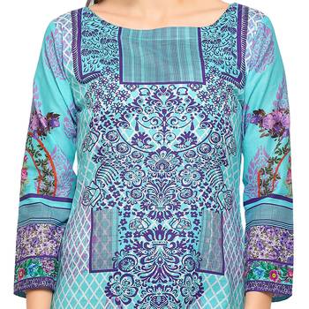 Sky blue printed cotton stitched kurti 4