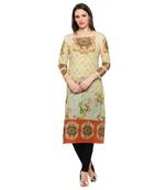 Yellow printed cotton stitched kurti