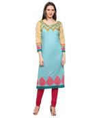 Sky blue printed cotton stitched kurti