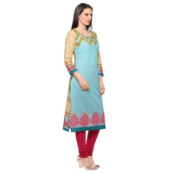 Sky blue printed cotton stitched kurti 2